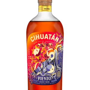 Rhum Viento vieilli 15 ans signé Cihuatán, bouteille fermée vue de face, silhouette et étiquette visibles.