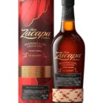 Rhum Zacapa La Pasión, bouteille et boîte d'emballage réunies et présentées l'une et l'autre de face.