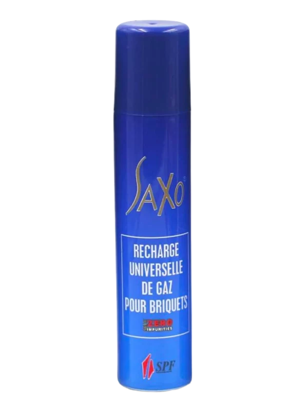 Recharge de gaz universelle Saxo, conçue pour remplir le réservoir d’un briquet à cigare