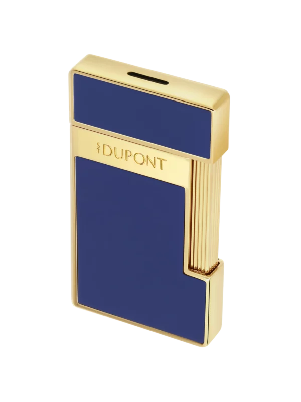 Briquet S.T. Dupont Slimmy laque bleu et doré trois quarts – Accessoires à cigares premium