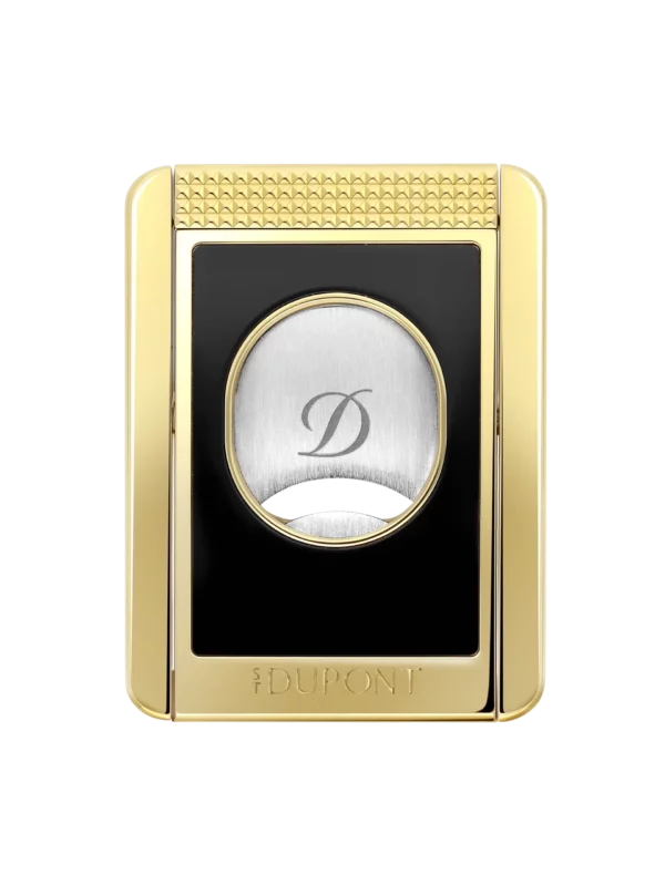 A-La-Civette-Accessoires-a-cigares-Coupe-cigares-S.T.Dupont-Stand-noir-dore-nouveau-logo-face Coupe-cigare S.T. Dupont Stand noir et doré – vue de face - A La Civette.